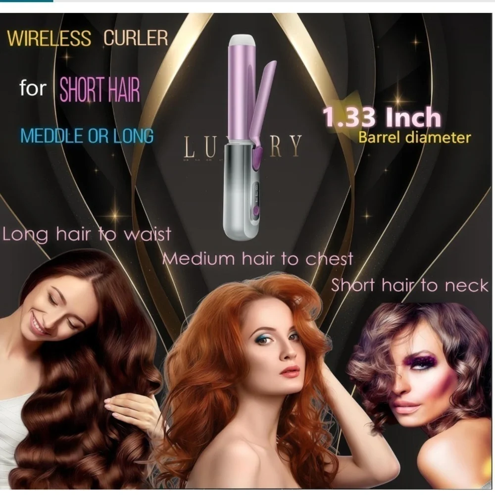 Cordless Curling Iron 1.33” Barrel Straightening Brush - Gray #MC1